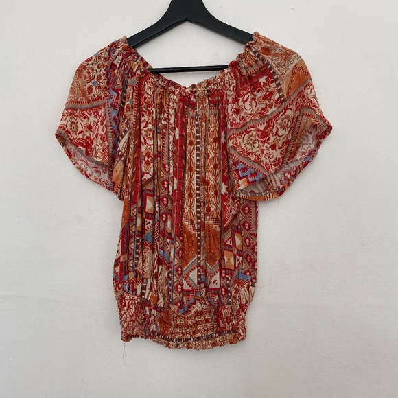 Rachel Zoe Red Patterned Off The Shoulder Boho Blouse - Picture 1 of 5